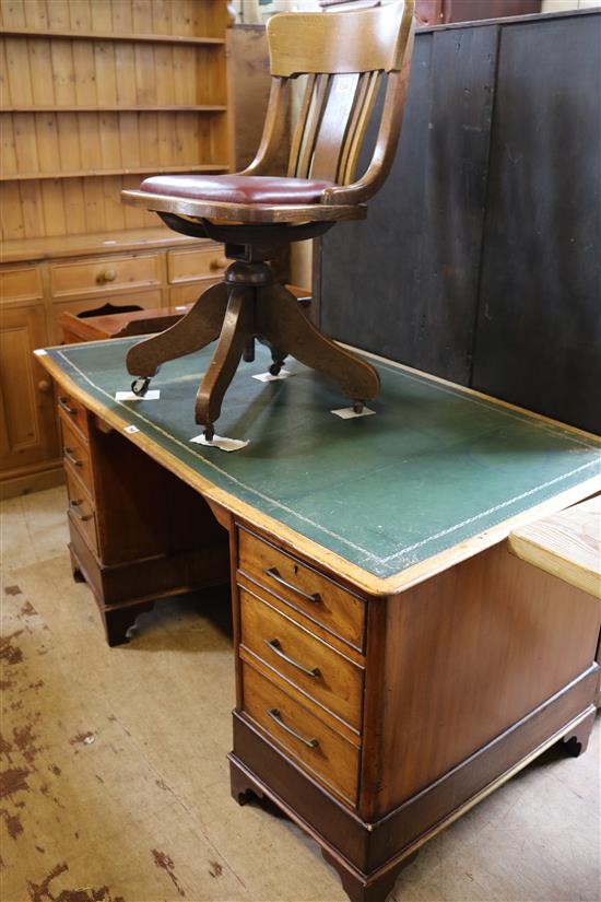 Leather topped pedestal desk and swivel desk chair